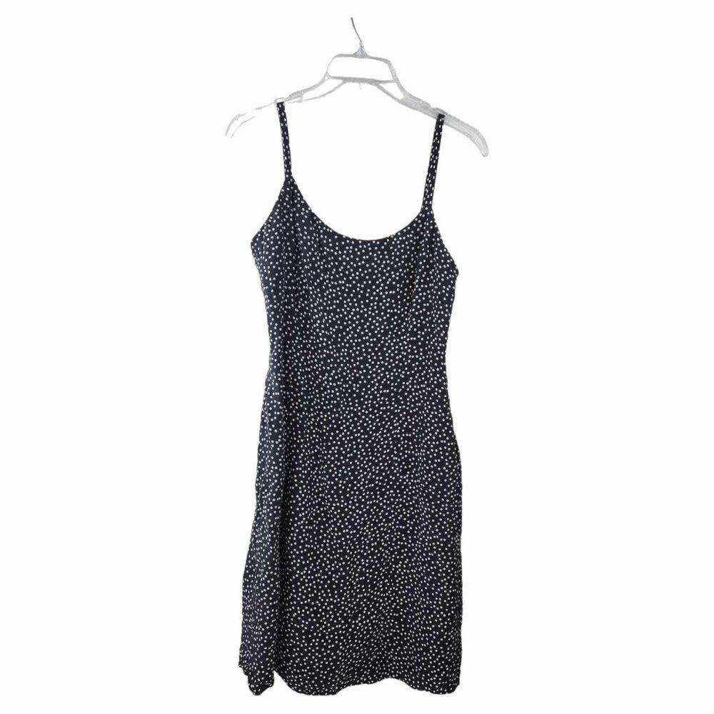 Adriana Black and White Polka-dot 100% Silk Slip Dress w/hidden side Zipper Sz 8